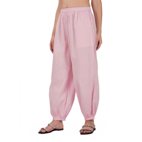 Dropship Women's Casual Cotton Cambric Solid Elastic Waist Patiala Harem Pants (Pink)