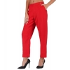 Dropship Women's Casual Cotton Flax Solid Adjustable Waist Trouser Pants (Red)