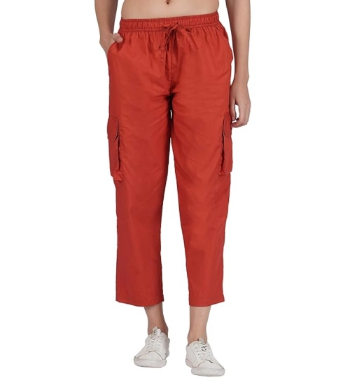 Women's Casual Cotton Solid Cargo Pants (Rust)