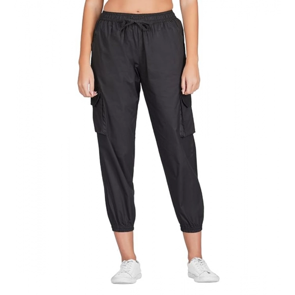 Dropship Women's Casual Cotton Solid Elastic with Drawstring Cargo Pants (Black)