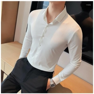 Generic Men's Casual Full Sleeve Striped Cotton Blended Shirt (White)