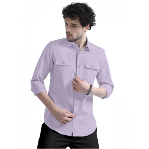 Generic Men's Casual Short Sleeve Striped Cotton Blended Shirt (Purple)