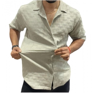 Generic Men's Casual Full Sleeve Strip Line Cotton Blended Shirt (Grey)