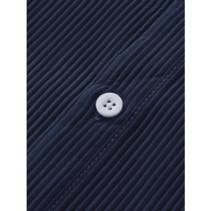 Generic Men's Casual Short Sleeve Striped Cotton Blended Shirt (Navy)