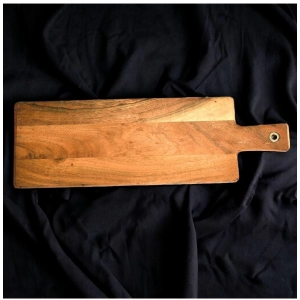 Generic Handmade Wooden Serving Platter With Double Handle (Brown)