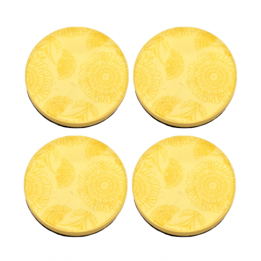 Generic Marigold Floral Printed Wooden Coasters (Yellow)