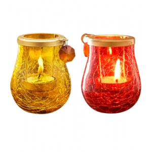 Generic Glass Matka Tea Light Holder (Yellow & Red)