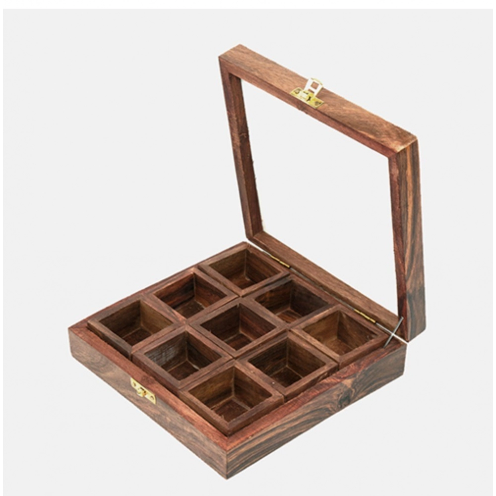 Generic Wooden Spice Box With 9 Compartment For Kitchen (Brown)