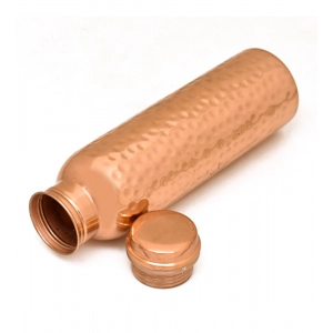 Generic Copper 1 Litre Water Bottle With Lacquer Hammered Design (Rose Gold)