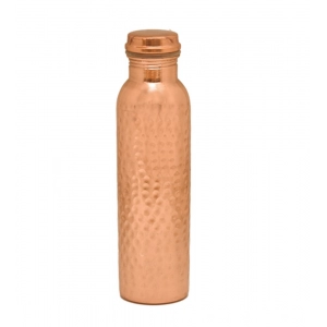 Generic Copper 1 Litre Water Bottle With Lacquer Hammered Design (Rose Gold)