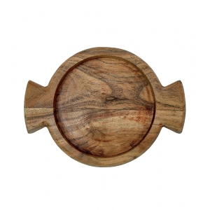 Generic Handmade Wooden Serving Platter With Double Handle (Brown)