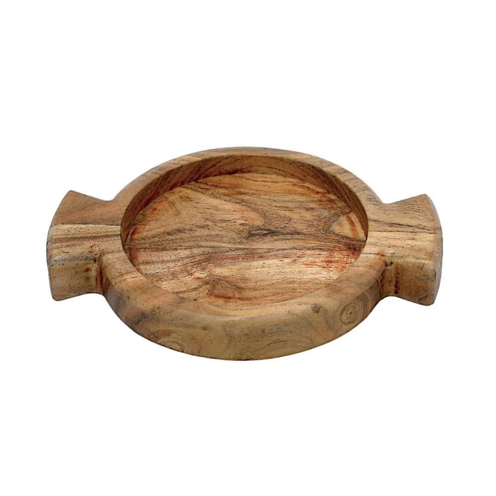 Generic Handmade Wooden Serving Platter With Double Handle (Brown)