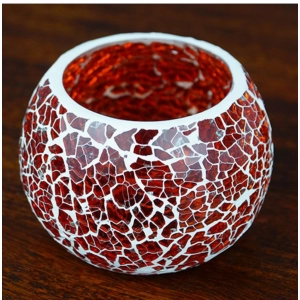 Generic Glass Crackle Tea Light Holder (Red)