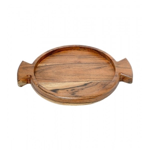 Generic Handmade Wooden Serving Platter With Double Handle (Brown)