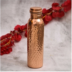 Generic Copper 1 Litre Water Bottle With Lacquer Hammered Design (Rose Gold)