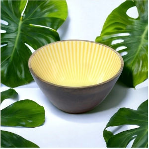 Generic Wooden Marigold Printed Serving Bowl (Yellow)