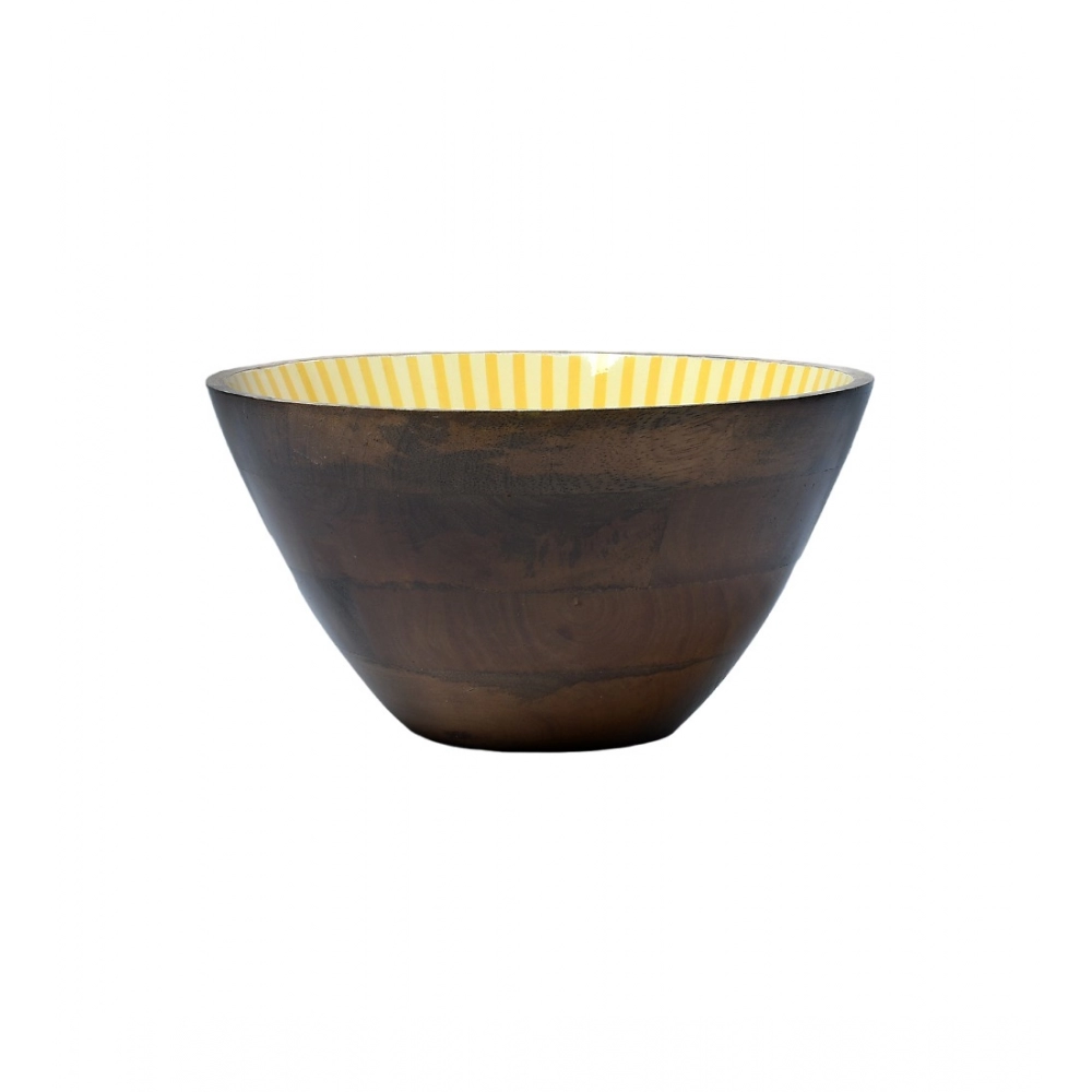 Generic Wooden Marigold Printed Serving Bowl (Yellow)