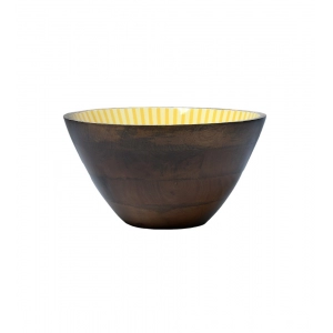Generic Wooden Marigold Printed Serving Bowl (Yellow)