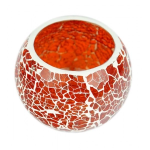 Generic Glass Crackle Tea Light Holder (Red)