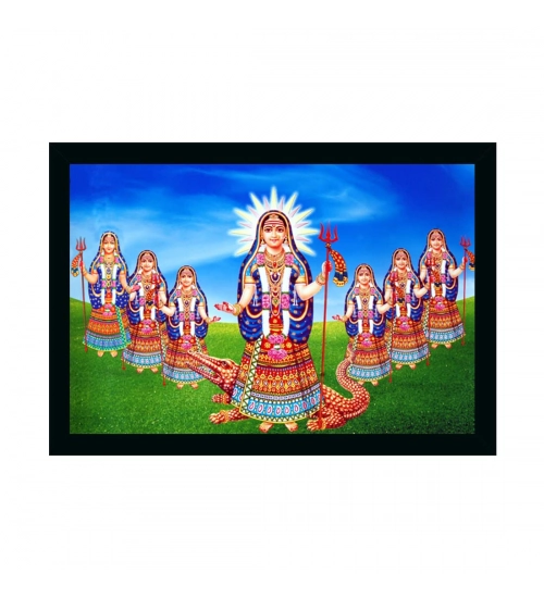 Maa Khodal Painting with Synthetic Photo Frame (Multicolor)
