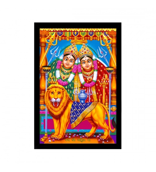 Maa Chamunda Painting with Synthetic Photo Frame (Multicolor)