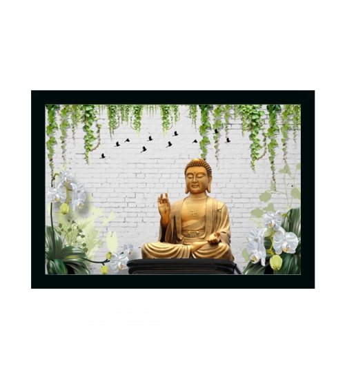 Lord Buddha Painting with Synthetic Photo Frame (Multicolor)