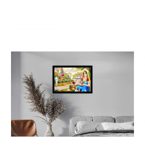 Rajasthani Village Modern Art Painting with Synthetic Photo Frame (Multicolor) Rajasthani Village Modern Art Painting with Synthetic Photo Frame (Multicolor)