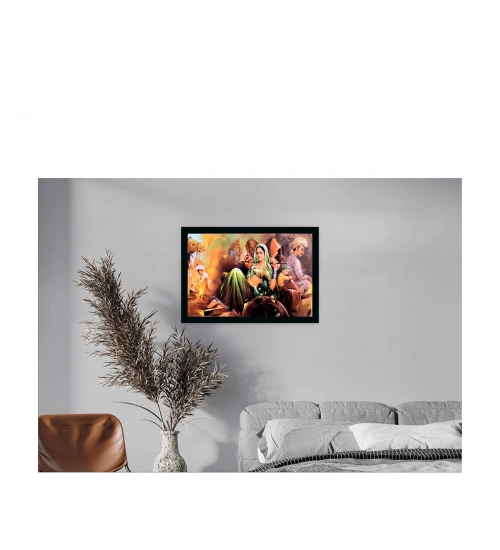 Rajasthani Village Modern Art Painting with Synthetic Photo Frame (Multicolor) Rajasthani Village Modern Art Painting with Synthetic Photo Frame (Multicolor)