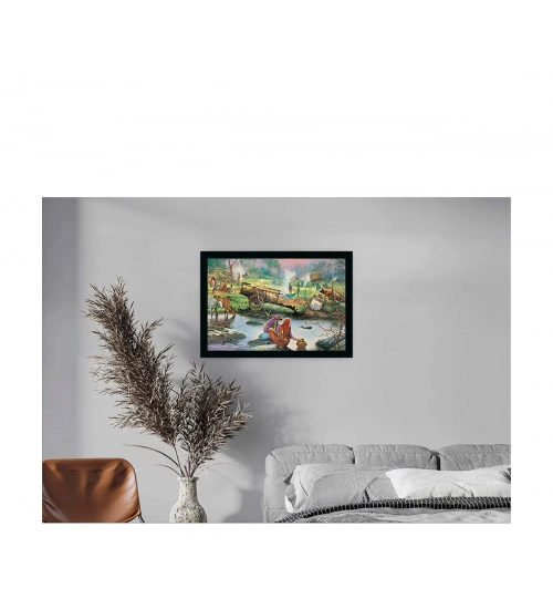 Rajasthani Village Modern Art Painting with Synthetic Photo Frame (Multicolor) Rajasthani Village Modern Art Painting with Synthetic Photo Frame (Multicolor)