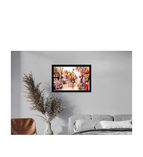 Rajasthani Village Modern Art Painting with Synthetic Photo Frame (Multicolor) Rajasthani Village Modern Art Painting with Synthetic Photo Frame (Multicolor)