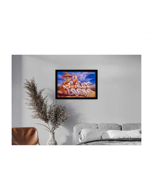 Krishna Arjun Mahabharat Rath Painting with Synthetic Photo Frame (Multicolor)