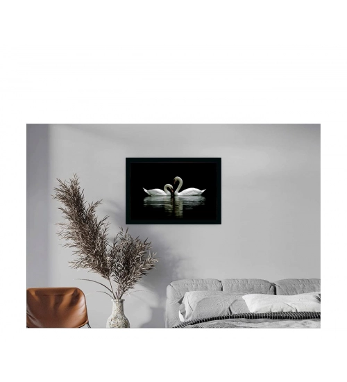 Swan Pair Painting with Synthetic Photo Frame (Multicolor)