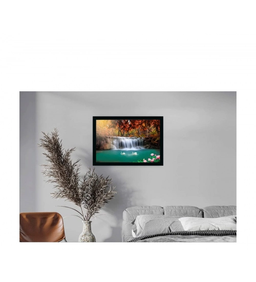 Natural Water Fall Painting with Synthetic Photo Frame (Multicolor)