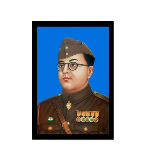 Shubham Chandra Bose Painting with Synthetic Photo Frame (Multicolor)