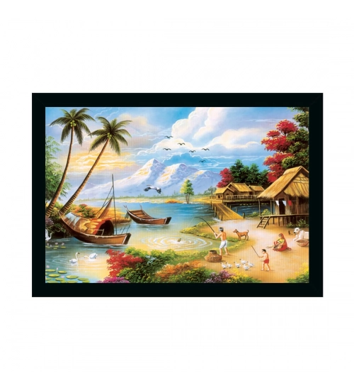 Natural Scenery Painting with Synthetic Photo Frame (Multicolor)