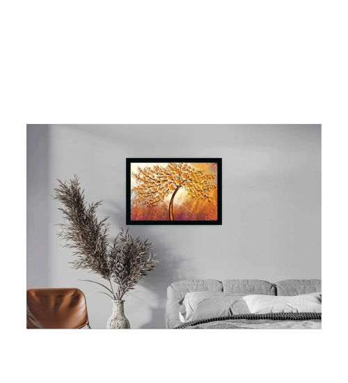 Tree Painting Painting with Synthetic Photo Frame (Multicolor)