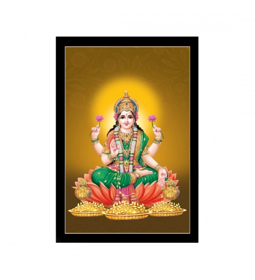Maa Laxmi Painting with Synthetic Photo Frame (Multicolor)