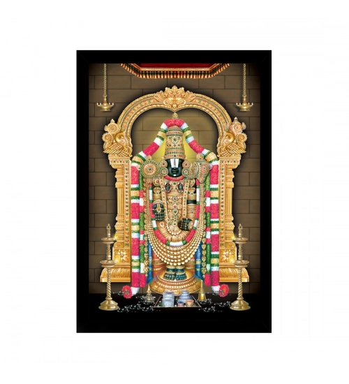 Tirupati Balaji Painting with Synthetic Photo Frame (Multicolor)
