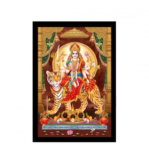 Durga Mata Painting with Synthetic Photo Frame (Multicolor)