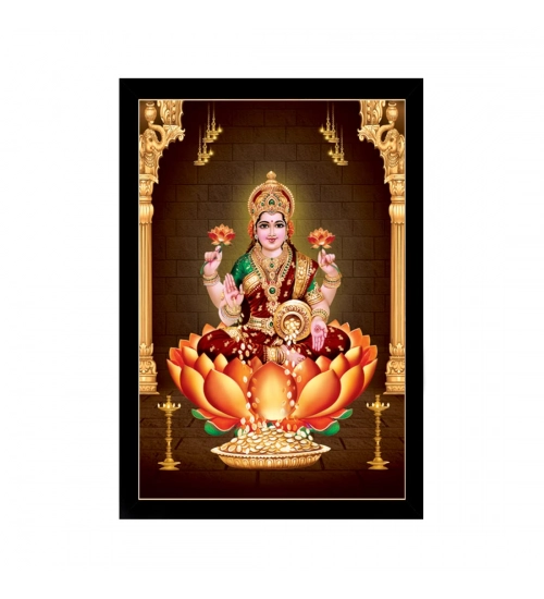 Maa Laxmi Painting with Synthetic Photo Frame (Multicolor)