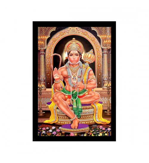 Lord Hanuman Ji Painting with Synthetic Photo Frame (Multicolor)