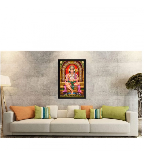 Lord Hanuman Ji Painting with Synthetic Photo Frame (Multicolor)