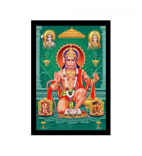 Lord Hanuman Ji Painting with Synthetic Photo Frame (Multicolor)