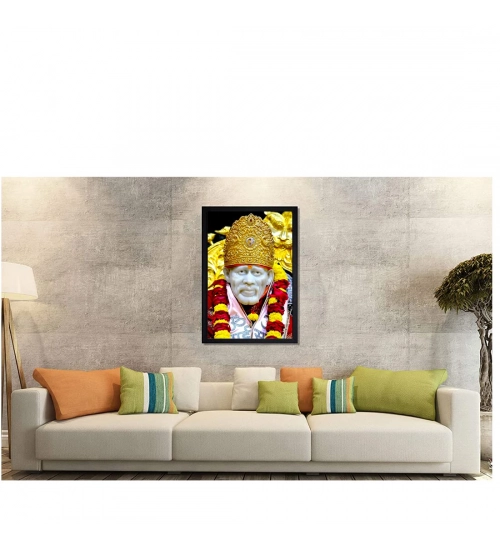 Saibaba Painting with Synthetic Photo Frame (Multicolor)