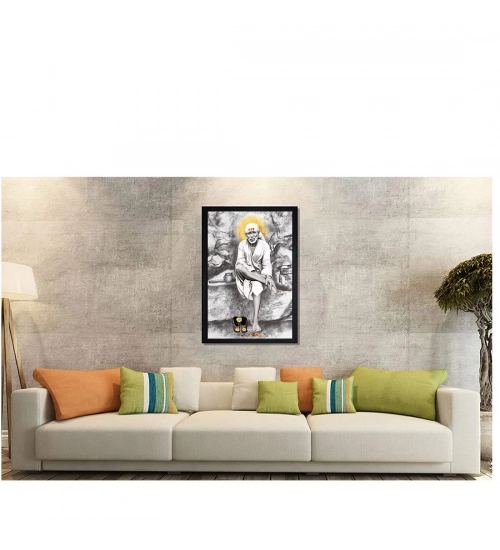 Saibaba Painting with Synthetic Photo Frame (Multicolor)