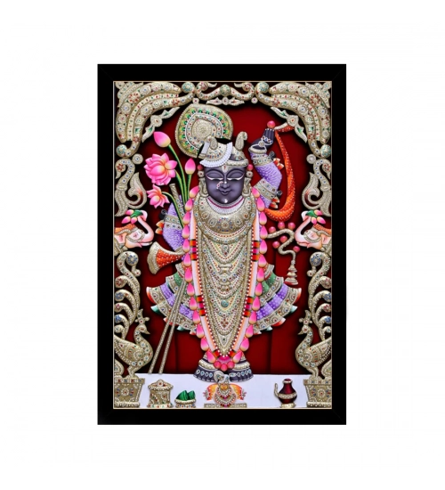 Shrinathji Painting with Synthetic Photo Frame (Multicolor)