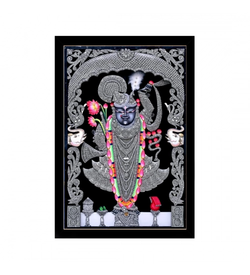 Shrinathji Painting with Synthetic Photo Frame (Multicolor)