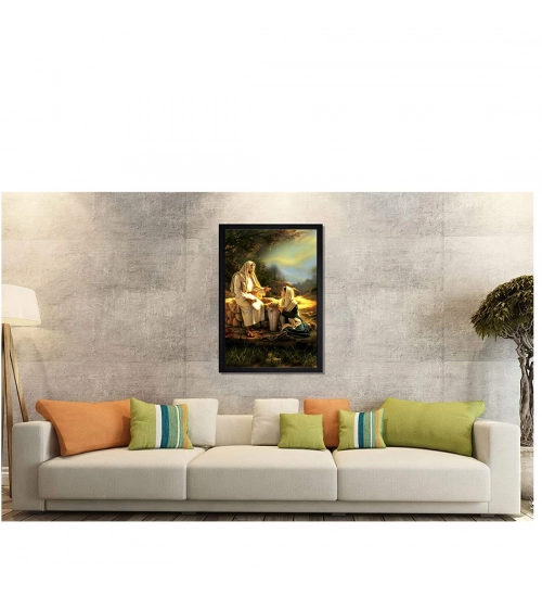 Jesus Christ Painting with Synthetic Photo Frame (Multicolor)