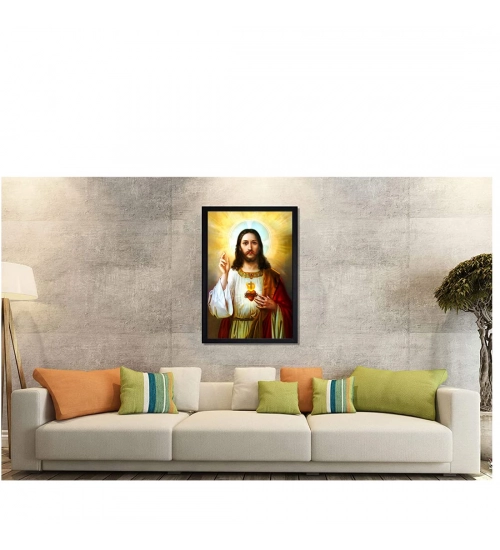 Jesus Christ Painting with Synthetic Photo Frame (Multicolor)