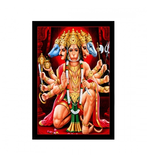 Panchmukhi hanuman Painting with Synthetic Photo Frame (Multicolor)